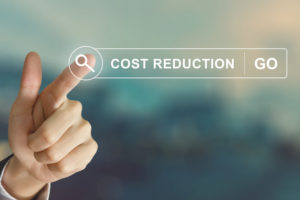 Business hand clicking cost reduction button
