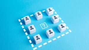 blue table with white cubes and user icons on them