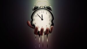 alarm clock melting through a persons hand, metaphor for support is running out of time