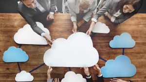 Business People Joining Cloud Teamwork Concept