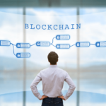 person looking at blockchain structure