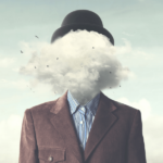 person with cloud for a head