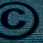 copyright label on digital backdrop